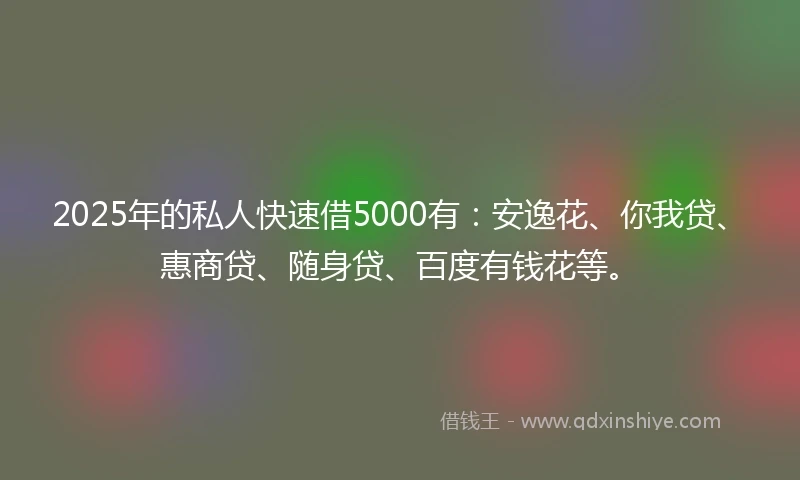 2025年的私人快速借5000有：安逸花、你我贷、惠商贷、随身贷、百度有钱花等。