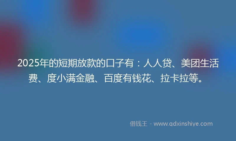 2025年的短期放款的口子有：人人贷、美团生活费、度小满金融、百度有钱花、拉卡拉等。