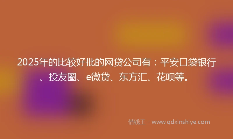 2025年的比较好批的网贷公司有：平安口袋银行、投友圈、e微贷、东方汇、花呗等。