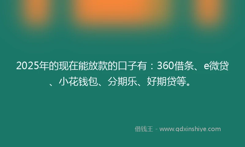2025年的现在能放款的口子有：360借条、e微贷、小花钱包、分期乐、好期贷等。