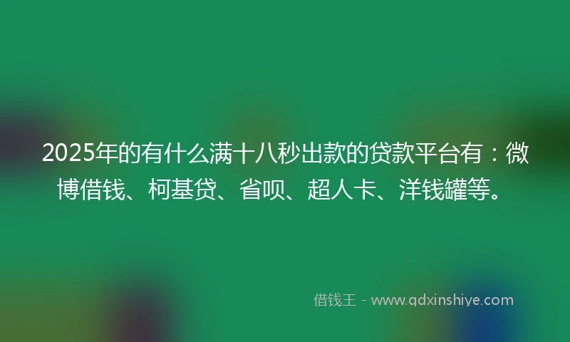 2025年的有什么满十八秒出款的贷款平台有：微博借钱、柯基贷、省呗、超人卡、洋钱罐等。