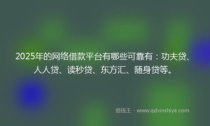 2025年的网络借款平台有哪些可靠有：功夫贷、人人贷、读秒贷、东方汇、随身贷等。