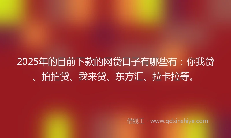 2025年的目前下款的网贷口子有哪些有：你我贷、拍拍贷、我来贷、东方汇、拉卡拉等。