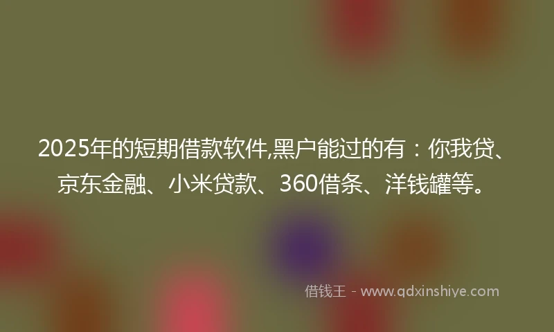 2025年的短期借款软件,黑户能过的有：你我贷、京东金融、小米贷款、360借条、洋钱罐等。