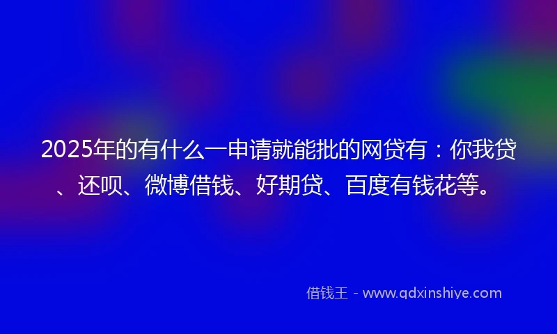 2025年的有什么一申请就能批的网贷有：你我贷、还呗、微博借钱、好期贷、百度有钱花等。
