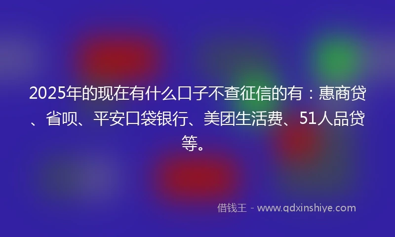 2025年的现在有什么口子不查征信的有：惠商贷、省呗、平安口袋银行、美团生活费、51人品贷等。