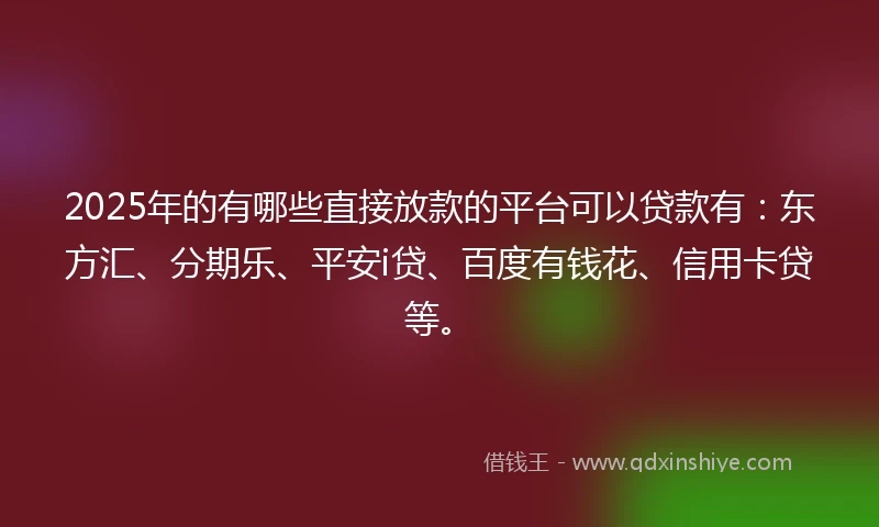 2025年的有哪些直接放款的平台可以贷款有：东方汇、分期乐、平安i贷、百度有钱花、信用卡贷等。