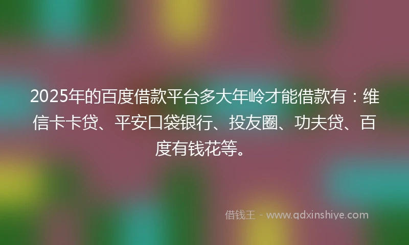 2025年的百度借款平台多大年岭才能借款有：维信卡卡贷、平安口袋银行、投友圈、功夫贷、百度有钱花等。