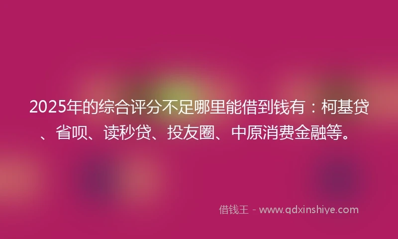 2025年的综合评分不足哪里能借到钱有：柯基贷、省呗、读秒贷、投友圈、中原消费金融等。