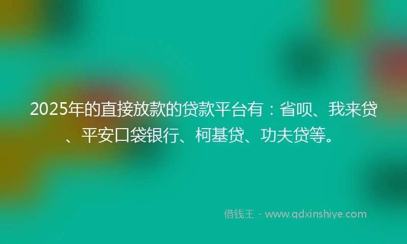 2025年的直接放款的贷款平台有：省呗、我来贷、平安口袋银行、柯基贷、功夫贷等。