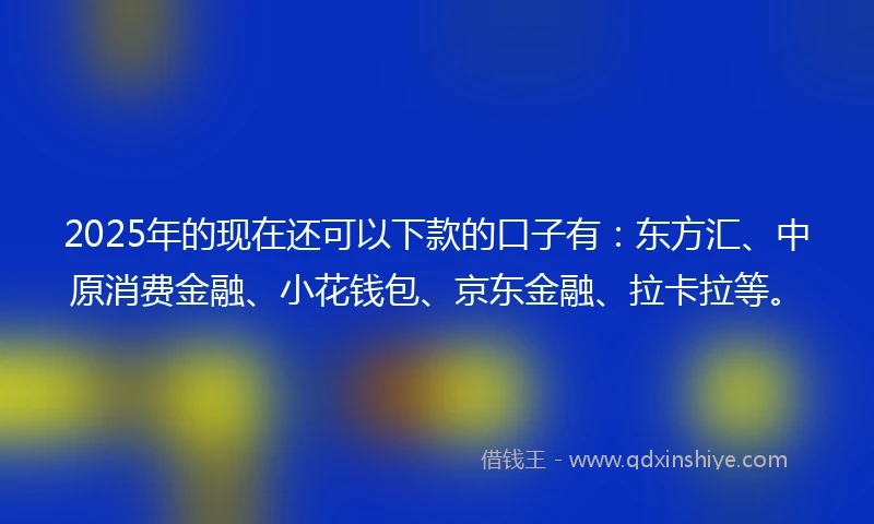 2025年的现在还可以下款的口子有：东方汇、中原消费金融、小花钱包、京东金融、拉卡拉等。