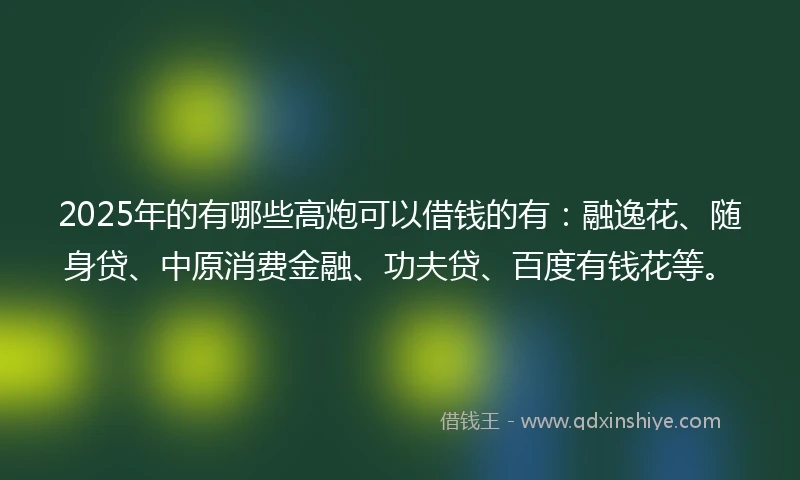 2025年的有哪些高炮可以借钱的有：融逸花、随身贷、中原消费金融、功夫贷、百度有钱花等。