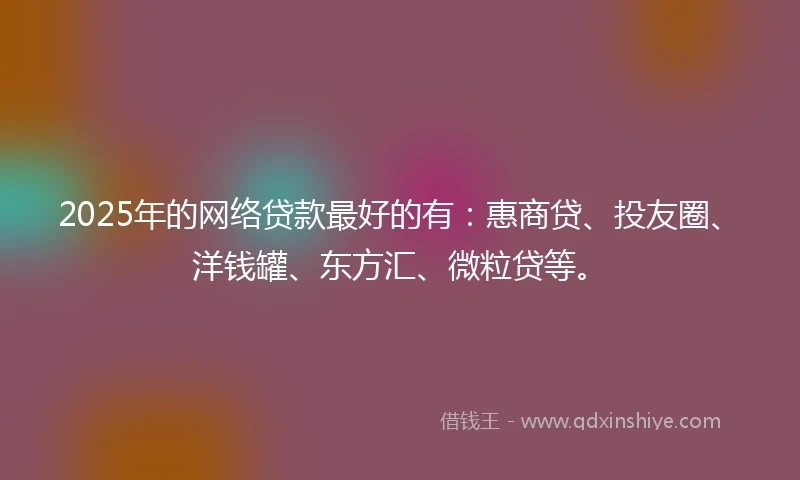 2025年的网络贷款最好的有：惠商贷、投友圈、洋钱罐、东方汇、微粒贷等。