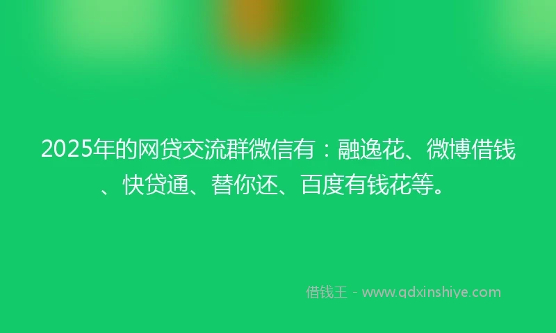 2025年的网贷交流群微信有：融逸花、微博借钱、快贷通、替你还、百度有钱花等。