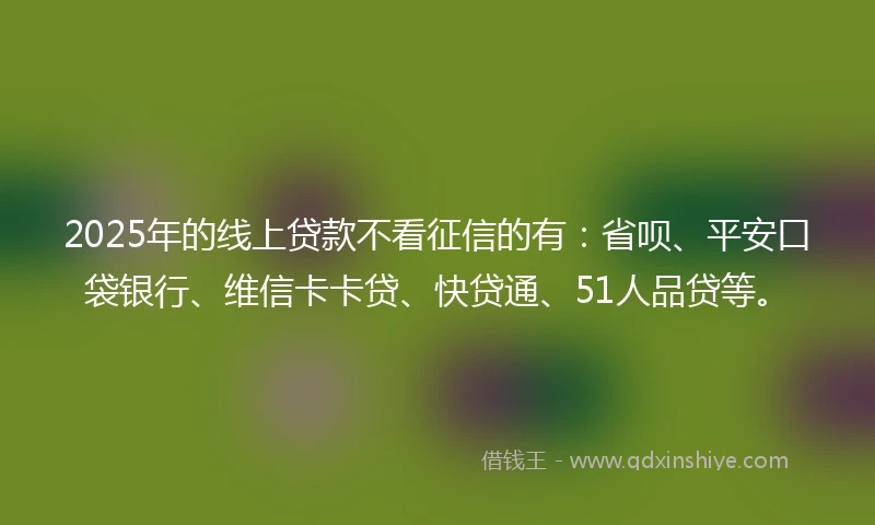 2025年的线上贷款不看征信的有：省呗、平安口袋银行、维信卡卡贷、快贷通、51人品贷等。