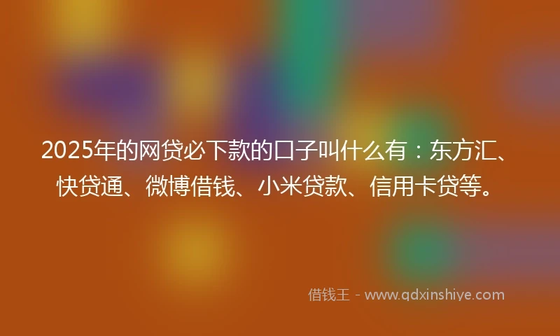 2025年的网贷必下款的口子叫什么有：东方汇、快贷通、微博借钱、小米贷款、信用卡贷等。