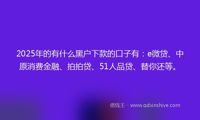 2025年的有什么黑户下款的口子有：e微贷、中原消费金融、拍拍贷、51人品贷、替你还等。