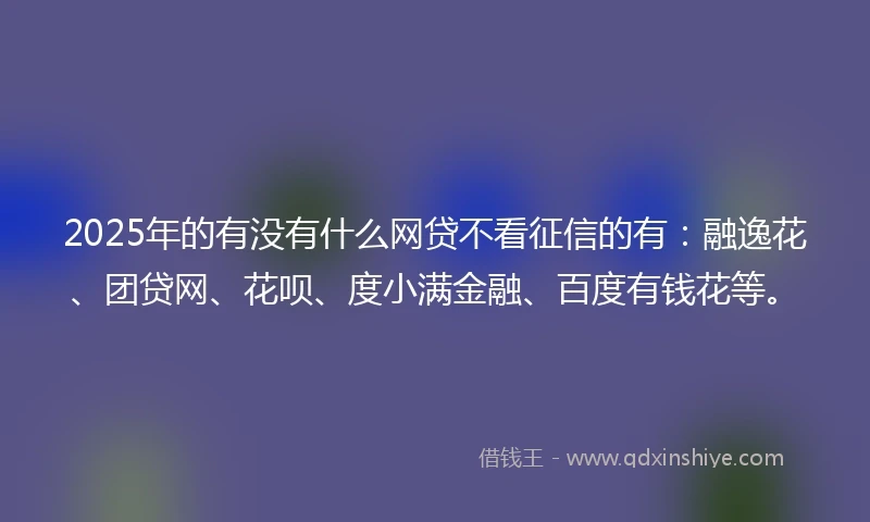 2025年的有没有什么网贷不看征信的有：融逸花、团贷网、花呗、度小满金融、百度有钱花等。