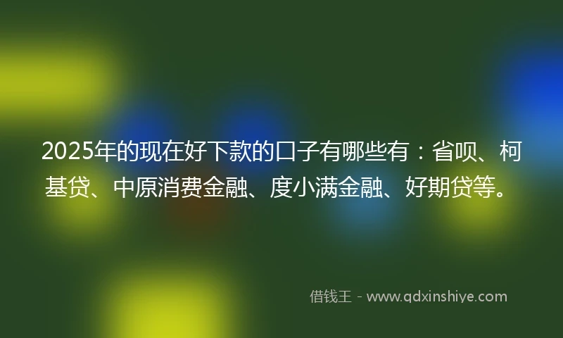 2025年的现在好下款的口子有哪些有：省呗、柯基贷、中原消费金融、度小满金融、好期贷等。