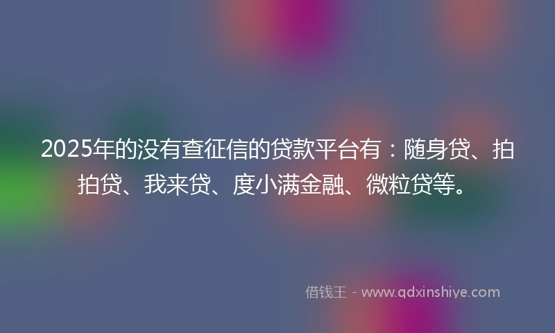 2025年的没有查征信的贷款平台有：随身贷、拍拍贷、我来贷、度小满金融、微粒贷等。