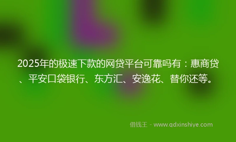 2025年的极速下款的网贷平台可靠吗有：惠商贷、平安口袋银行、东方汇、安逸花、替你还等。