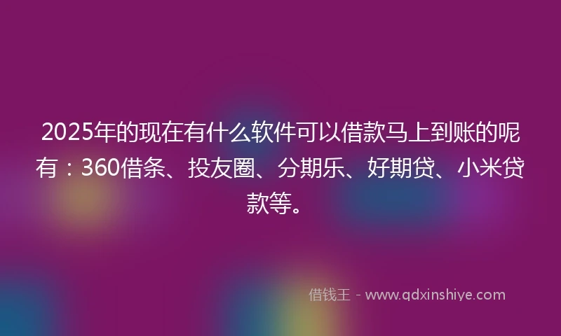2025年的现在有什么软件可以借款马上到账的呢有：360借条、投友圈、分期乐、好期贷、小米贷款等。