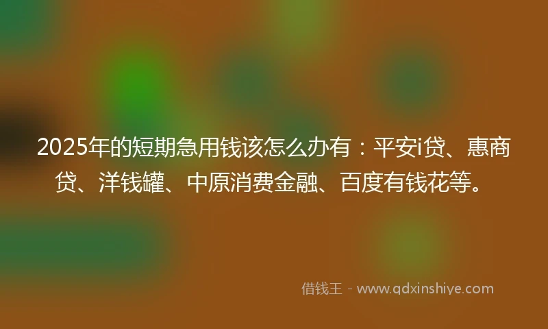 2025年的短期急用钱该怎么办有：平安i贷、惠商贷、洋钱罐、中原消费金融、百度有钱花等。