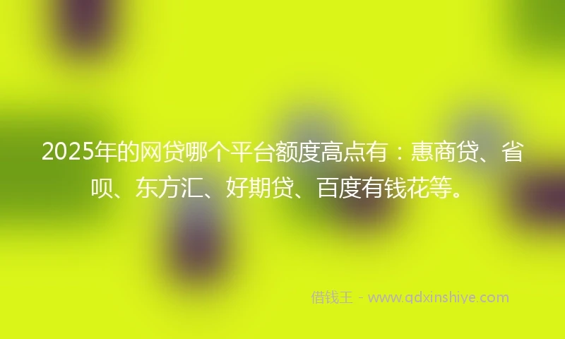 2025年的网贷哪个平台额度高点有：惠商贷、省呗、东方汇、好期贷、百度有钱花等。
