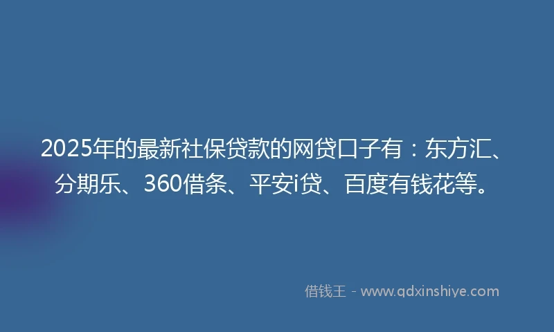 2025年的最新社保贷款的网贷口子有：东方汇、分期乐、360借条、平安i贷、百度有钱花等。