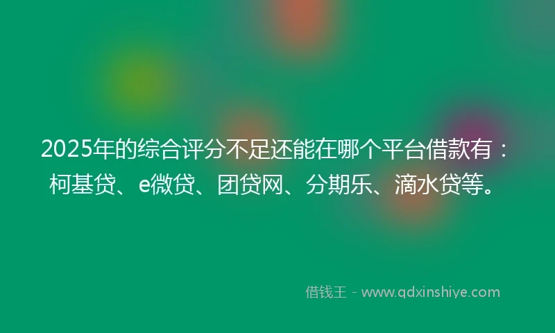 2025年的综合评分不足还能在哪个平台借款有:柯基贷、e微贷、团贷网、分期乐、滴水贷等。