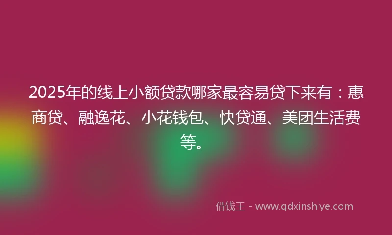 2025年的线上小额贷款哪家最容易贷下来有：惠商贷、融逸花、小花钱包、快贷通、美团生活费等。