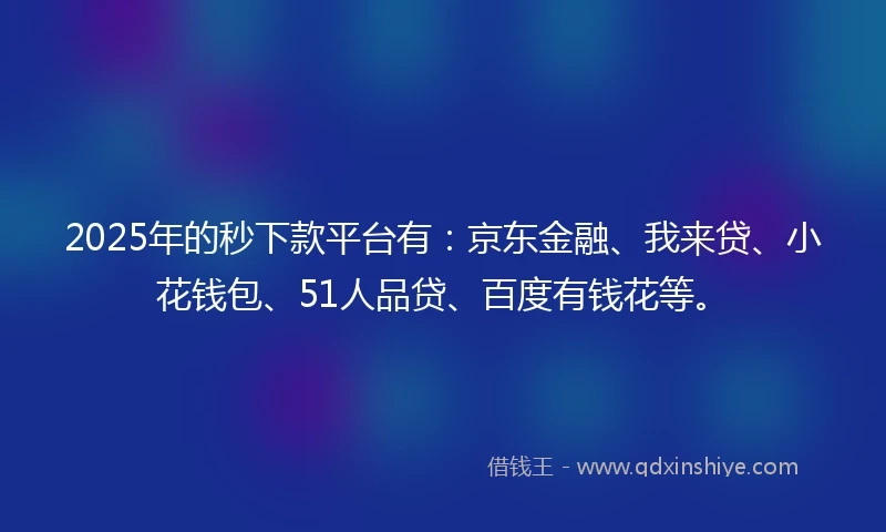 2025年的秒下款平台有：京东金融、我来贷、小花钱包、51人品贷、百度有钱花等。