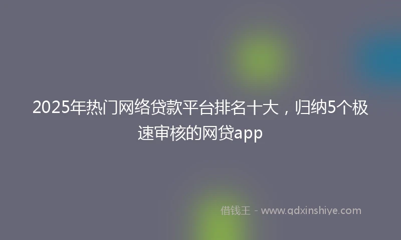 2025年热门网络贷款平台排名十大，归纳5个极速审核的网贷app