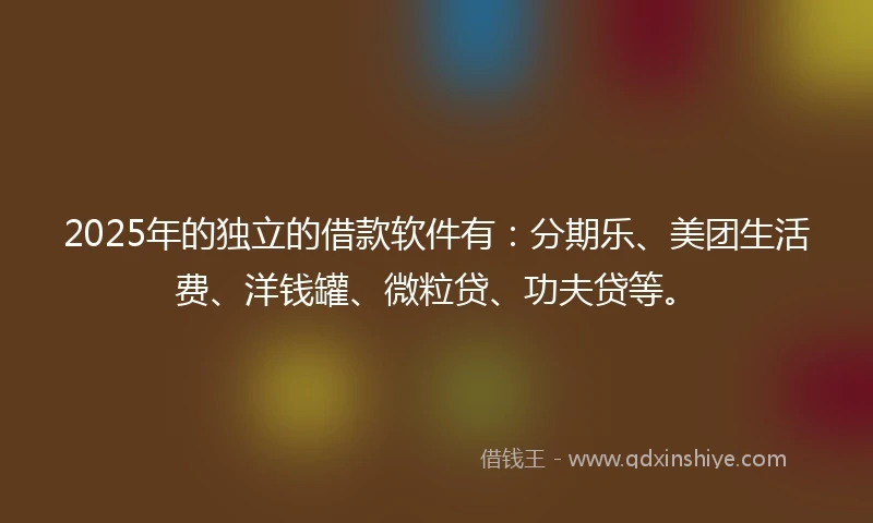 2025年的独立的借款软件有：分期乐、美团生活费、洋钱罐、微粒贷、功夫贷等。