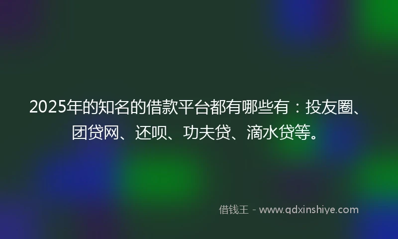 2025年的知名的借款平台都有哪些有：投友圈、团贷网、还呗、功夫贷、滴水贷等。