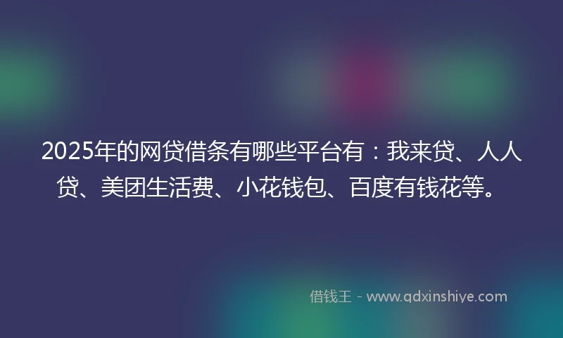 2025年的网贷借条有哪些平台有：我来贷、人人贷、美团生活费、小花钱包、百度有钱花等。