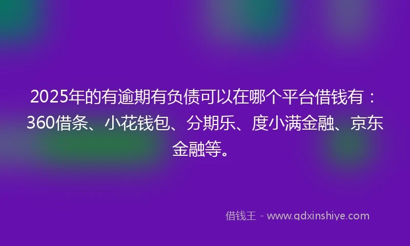 2025年的有逾期有负债可以在哪个平台借钱有：360借条、小花钱包、分期乐、度小满金融、京东金融等。