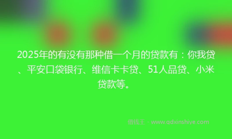 2025年的有没有那种借一个月的贷款有：你我贷、平安口袋银行、维信卡卡贷、51人品贷、小米贷款等。