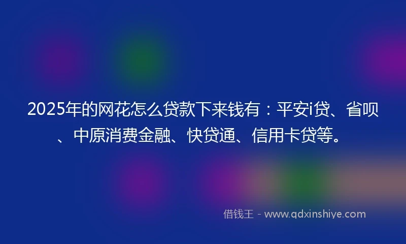 2025年的网花怎么贷款下来钱有：平安i贷、省呗、中原消费金融、快贷通、信用卡贷等。