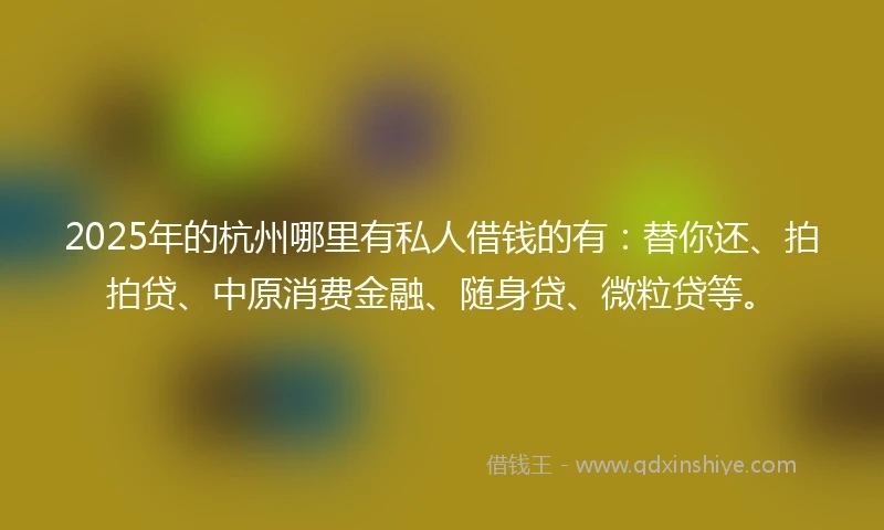 2025年的杭州哪里有私人借钱的有：替你还、拍拍贷、中原消费金融、随身贷、微粒贷等。