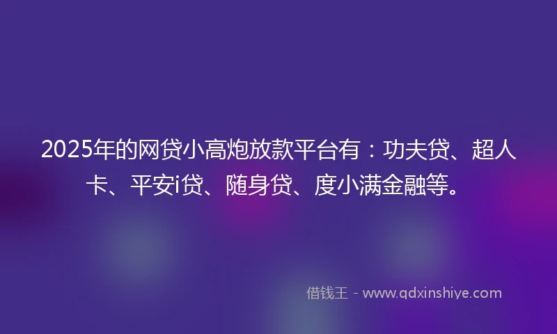 2025年的网贷小高炮放款平台有：功夫贷、超人卡、平安i贷、随身贷、度小满金融等。