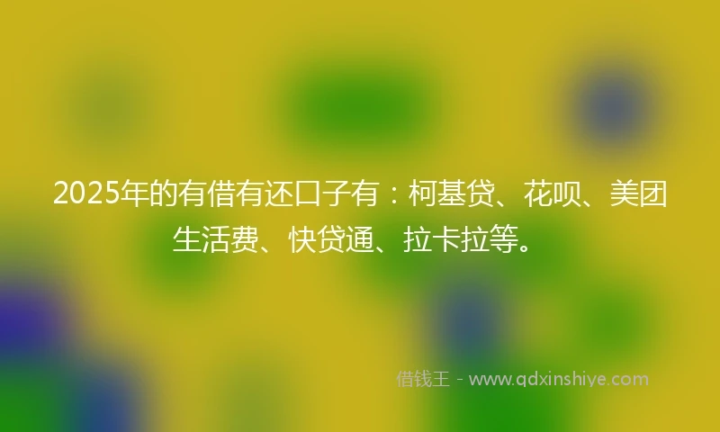 2025年的有借有还口子有：柯基贷、花呗、美团生活费、快贷通、拉卡拉等。