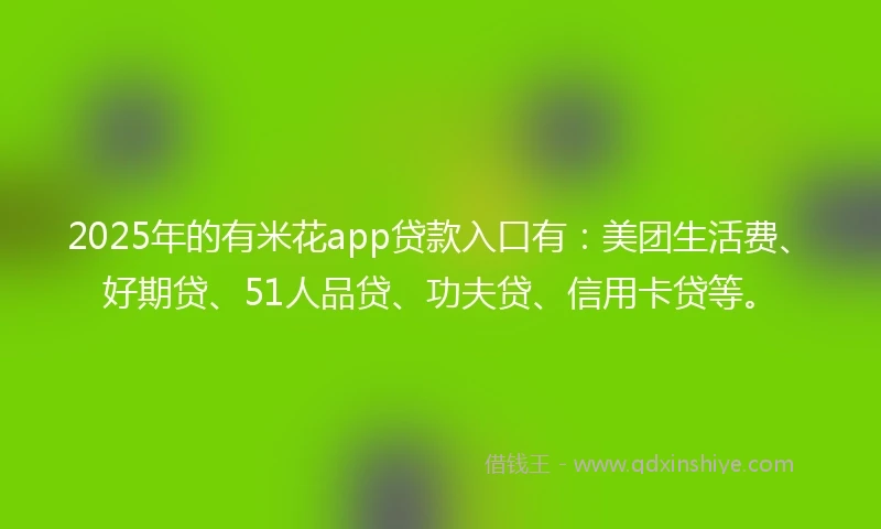 2025年的有米花app贷款入口有：美团生活费、好期贷、51人品贷、功夫贷、信用卡贷等。