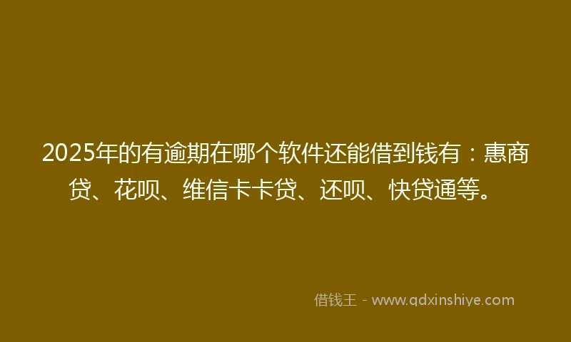 2025年的有逾期在哪个软件还能借到钱有：惠商贷、花呗、维信卡卡贷、还呗、快贷通等。