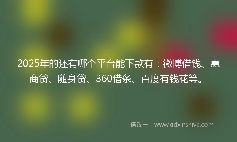 2025年的还有哪个平台能下款有：微博借钱、惠商贷、随身贷、360借条、百度有钱花等。