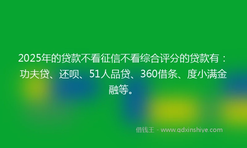 2025年的贷款不看征信不看综合评分的贷款有：功夫贷、还呗、51人品贷、360借条、度小满金融等。