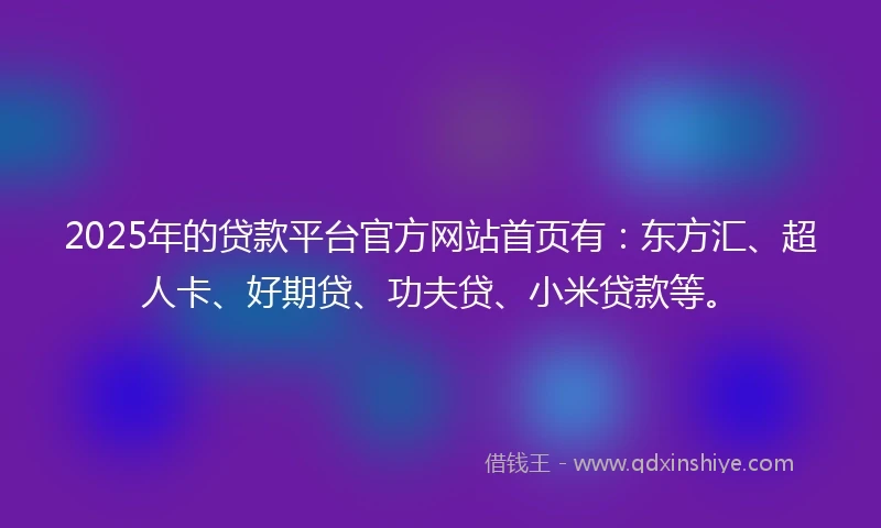 2025年的贷款平台官方网站首页有：东方汇、超人卡、好期贷、功夫贷、小米贷款等。