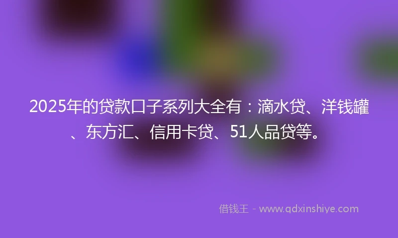 2025年的贷款口子系列大全有：滴水贷、洋钱罐、东方汇、信用卡贷、51人品贷等。