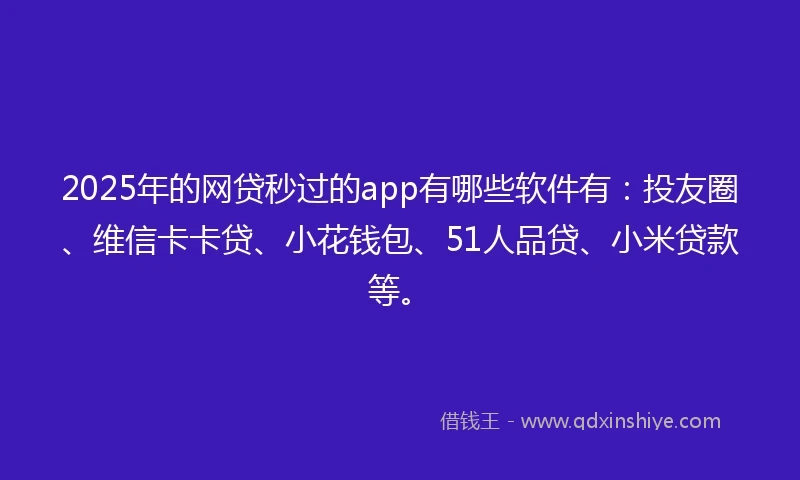 2025年的网贷秒过的app有哪些软件有：投友圈、维信卡卡贷、小花钱包、51人品贷、小米贷款等。