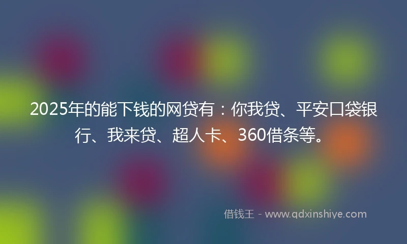 2025年的能下钱的网贷有：你我贷、平安口袋银行、我来贷、超人卡、360借条等。